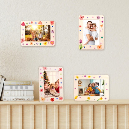 Fovths 10 Pcs Wooden Picture Frames for Crafts, 4 x 6 Inch DIY Wood Frames with Gem Stickers Acrylic Paint Brushes Palette, Unfinished Wood Photo Frame for DIY Painting Arts Projects Decorate
