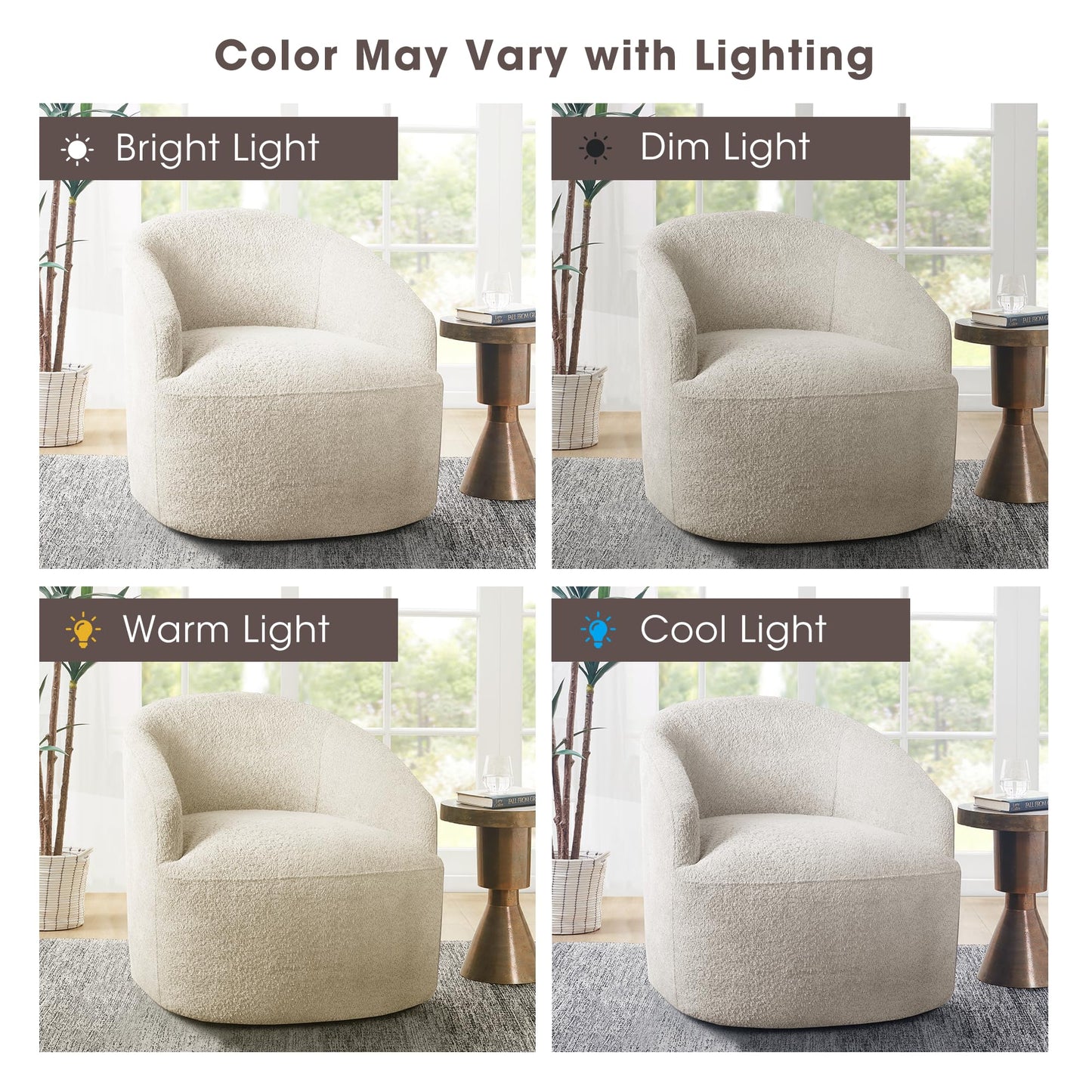 Ink+Ivy Bonn Swivel Accent Chair Cozy Plush Boucle Upholstered Barrel Chair for Living Room, Modern Family Room Sofa Bedroom Lounge Furniture, 30" W Cream