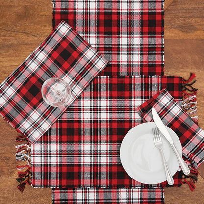 C&F Home Set of 6 Fireside Plaid Cotton Machine Washable Cloth Napkins for Christmas Dining Table Decor