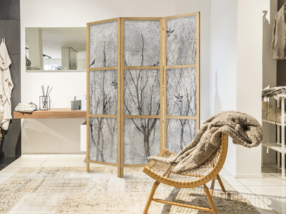 artgeist Japanese Room Divider Birds Forest Nature Leaves Botanical 53 x 67 in - 3 Panel Folding Screen Japan Design Home Decoration Art Deco c-C-0462-z-b