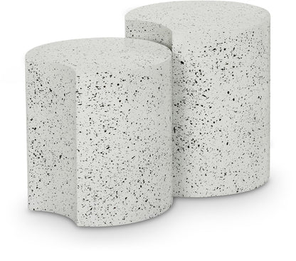 Meridian Furniture 99084White-2C Dimple Collection Modern | Contemporary End Table with White Terrazzo Pattern, Iron Metal, Modular, 28" W x 15.75" D x 18" H, White, Set of 2