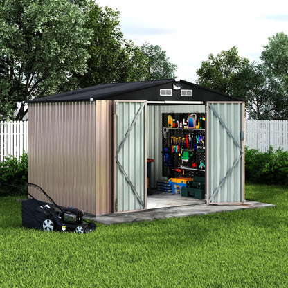 8x10 FT Metal Shed Outdoor Storage Shed with Solar Light, Lockable Door, Air Vents, Utility Sheds & Outdoor Storage, Durable Outside Storage Sheds for Backyard Patio Lawn
