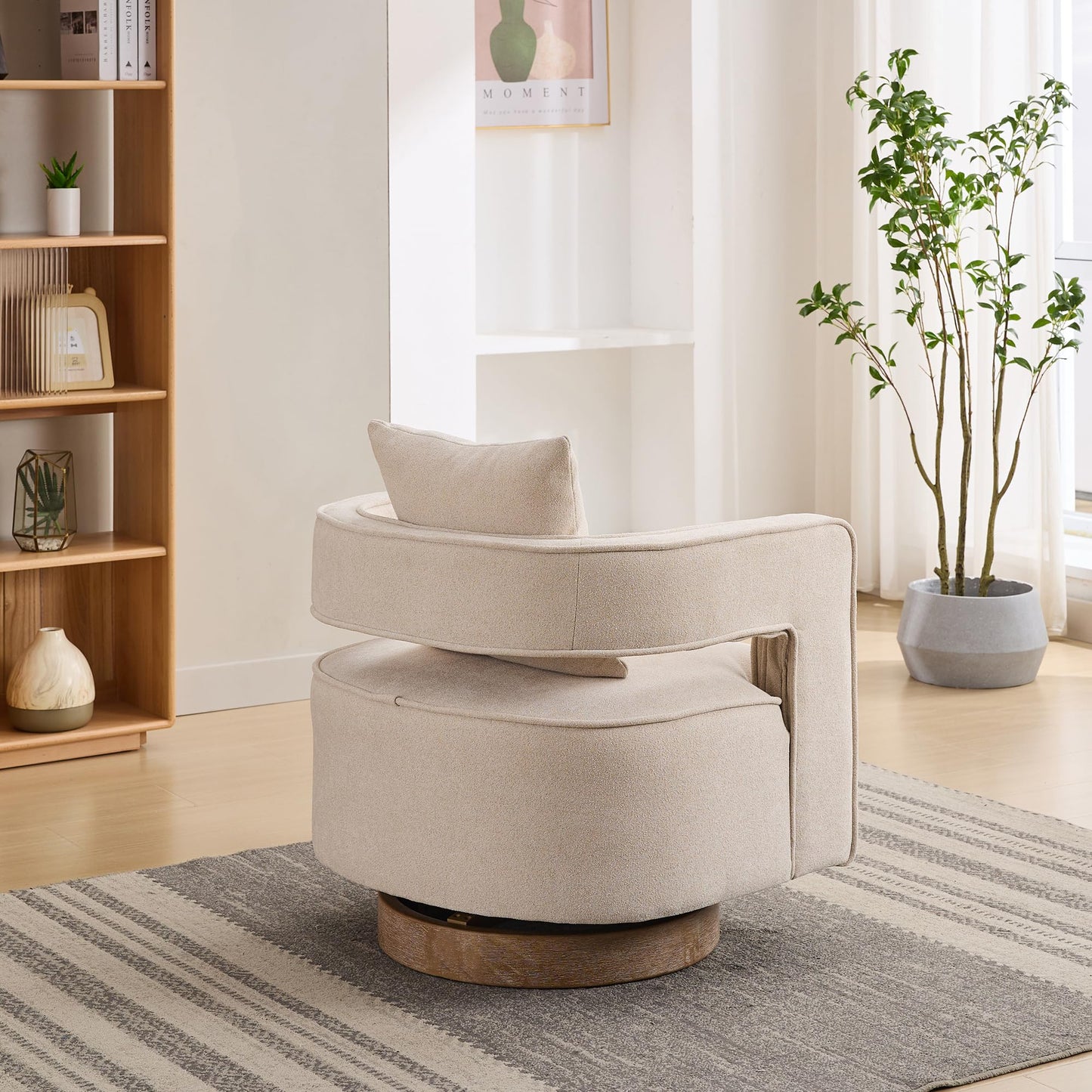 KEIKI Swivel Accent Chair, Comfy Sofa with Open Back, Club Chair Leisure Arm Chair for Lounge for Nursery Bedroom Living Room Hotel Office, Beige