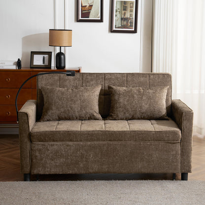 Merax 3 in 1 Convertible Sleeper Sofa Bed, Futon Couches for Living Room with USB Ports | Phone Holder| Reversible Backrest | Pull Out Couch |Small Loveseat, Brown