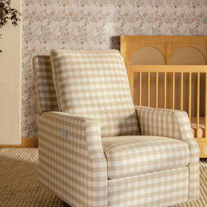Namesake Crewe Glider Recliner Nursery Chair - GREENGUARD Gold & Certi-PUR US Certified Rocker Recliner - Glider Rocking Chair for Nursery & Living Room - Electronic, 270° Swivel, Tan Gingham