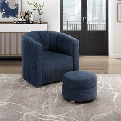 Lexicon Swivel Accent Chair with Ottoman, Boucle Fabric Upholstered 360 Degree Swivel Single Sofa Chair with Ottoman Set for Living Room/Office/Apartment, Blue
