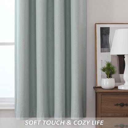 THOOO 100% Blackout Curtains - Natural Linen Textured Grommet Panels | 95-Inch Sage Green for Bedroom & Nursery