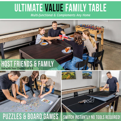 GoSports 7 ft 3 in 1 Pool, Dining, & Table Tennis Combo Table - Convertible Top Game Table with Billiards and Table Tennis Accessories