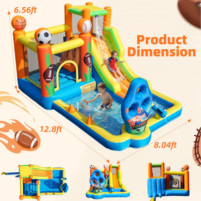 TOAOB Inflatable Water Slide for Kids 3-12: Blow Up Bounce House Backyard Water Park with 480W Blower- 9 in 1 Football-Themed for Outdoor Birthday Party