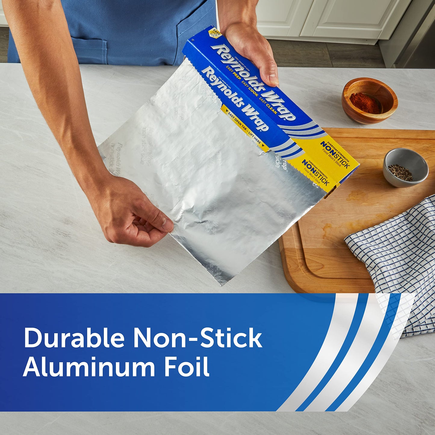 Reynolds Wrap Non Stick Aluminum Foil, Nonstick Aluminum Foil Roll, Prevents Food Sticking and Messy Cleanup, Great for Covering Casseroles and leftovers, 43.33 Yards x 12 Inches, 130 Sq.Ft.