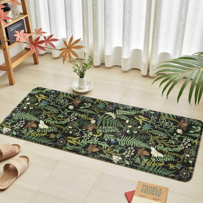 Black Green Botanical Kitchen Rugs Set of 2 Plant Leaf Anti-Fatigue Kitchen Mat Natural Comfort Standing Waterproof PVC Mats 2/5" Thick Leather Carpet for Laundry Office Sink(17.3" x28" + 17.3" x 47")