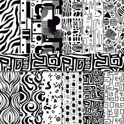 24 Sheets Black White Doodle Pattern Scrapbook Paper 12x12 Doodle Scrapbook Specialty Paper Black White Hand-Drawn Style Double-Sided Cardstock Pack for Scrapbooking Background Card Making Origami DIY