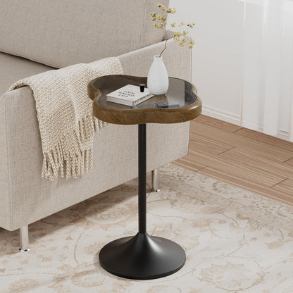 Aoligrace Small Side Table, Solid Wood End Table with Tempered Glass Top, Unique Drink Pedestal Table with Storage