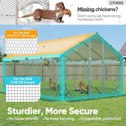 Quictent 12x9x6.6ft Metal Chicken Coop Run with Perch & Swing, Elite Series Large Walk-in Outdoor Poultry Cage Heavy Duty Predator Proof Hen Duck Rabbit Farm Pen House, Waterproof Anti-UV Cover