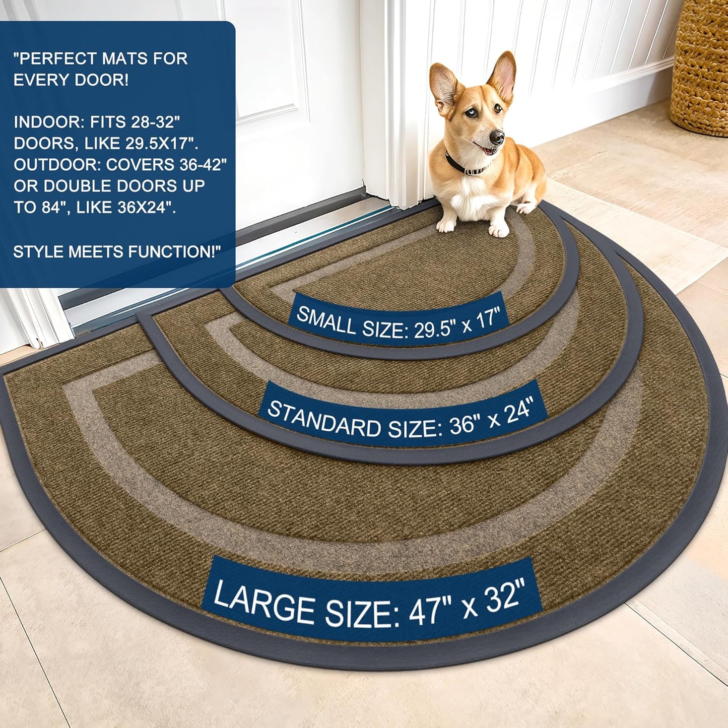 OLANLY Half Circle Door Mat - Waterproof All-Season Welcome Mat for Indoor/Outdoor Use | 29.5x17, Brown