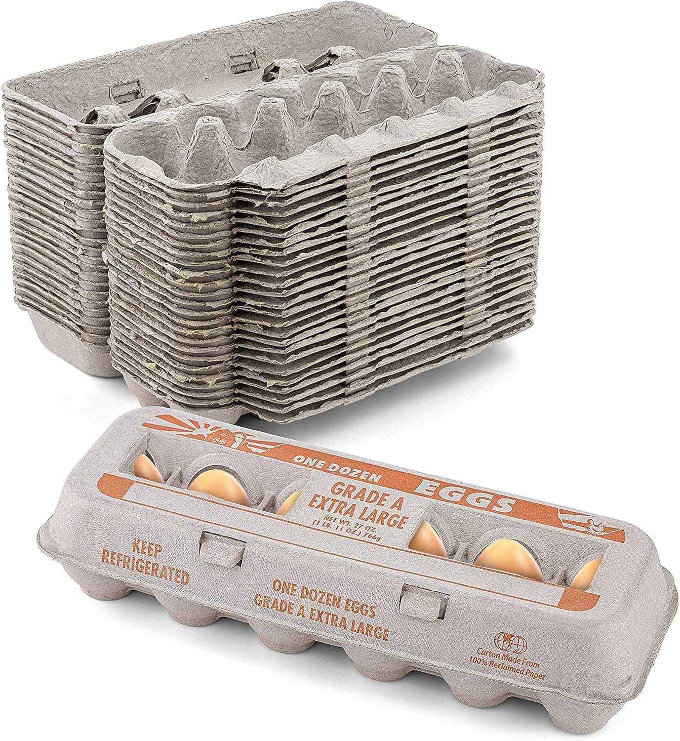 1 Dozen (Pack 25) MT Products Printed Natural Pulp Egg Cartons - Disposable Egg Storage Container of - Made in the USA