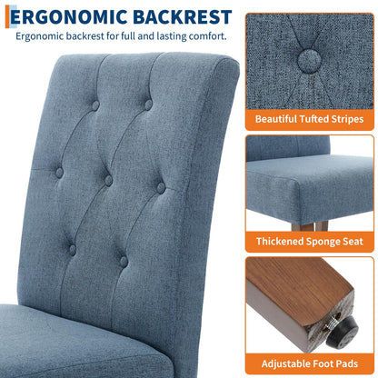 IDEALHOUSE Dining Chairs Set of 6, Linen Fabric Upholstered Parsons Chairs with Rubberwood Legs, Comfortable Padded Seat Kitchen, Dining Room Side Chairs, Living Room Blue