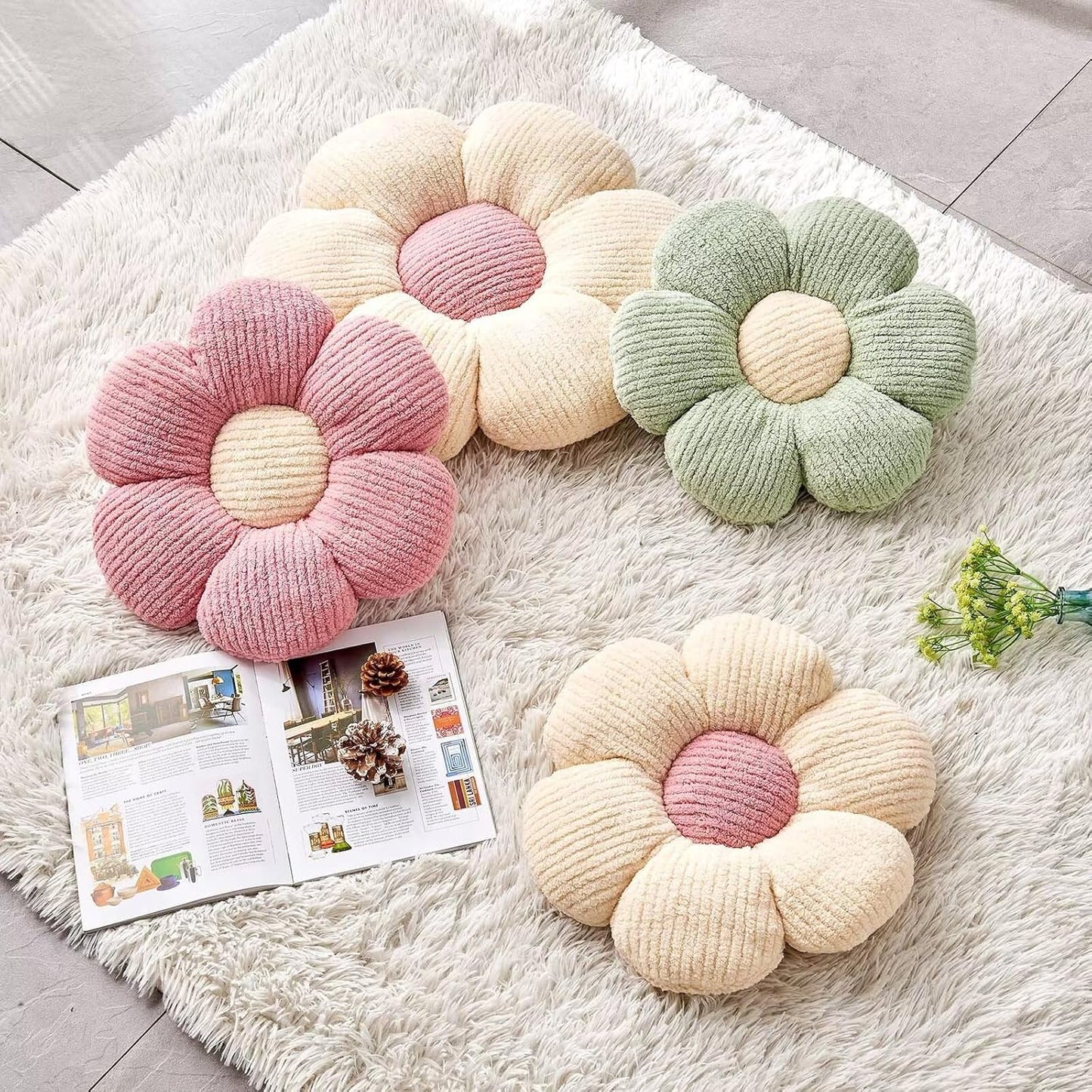 14.9" Kcvvcr Flower Throw Pillow, Soft White Shaped Floor Pillow for Home Decor, Cute Aesthetic Plush Decorative
