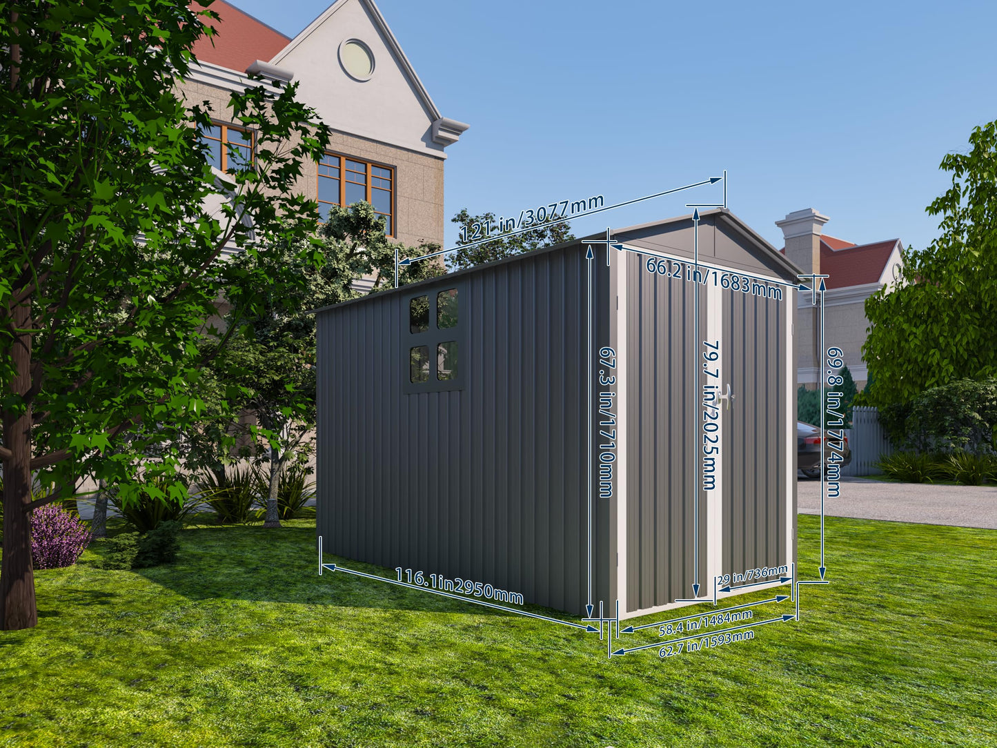 YOPTO 10x6.64 FT Metal Frame Garden Sheds with Lockable Doors and Window,Outdoor Heavy-Duty Storage Shed,w/Waterproof Roofs,for Motorcycle Bicycles Lawnmowers,Grey+White