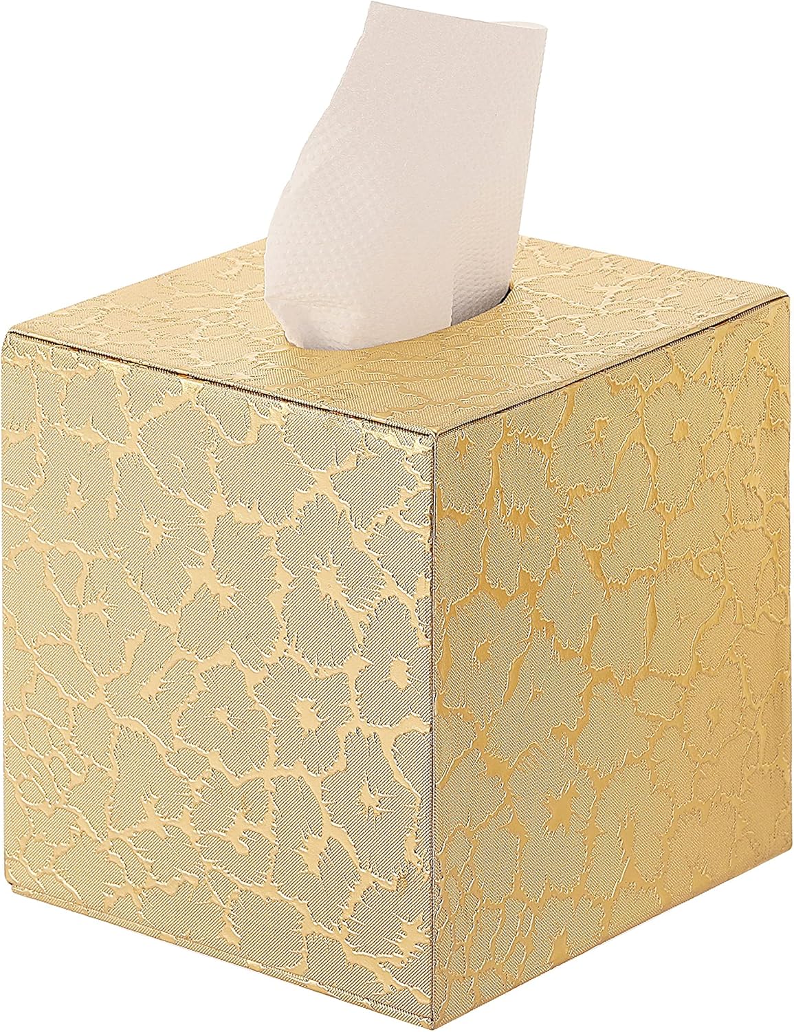 S Forever Home Decor Cube Tissue Box Holders - PU Leather Square Tissue Box Cover (Gold Lightning)