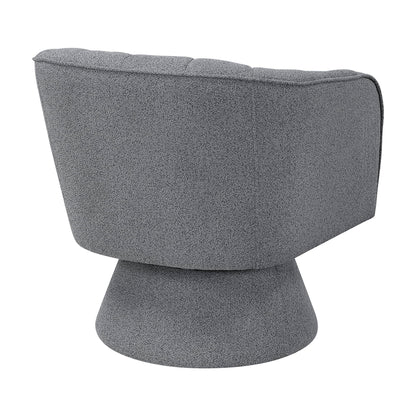 Lexicon Swivel Accent Chair, Boucle Fabric Upholstered Barrel Chair, Channel Stitched Details, Hidden Metal Swivel Seating for Living Room/Office/Apartment, Dark Gray