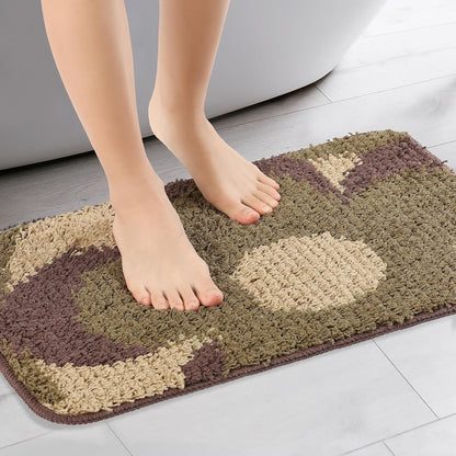 uxcell Floral Bath Mat, Plush Shaggy Bathroom Rug, Checked Washable Carpet for Tub, Shower Room, 16" x 24" Brown