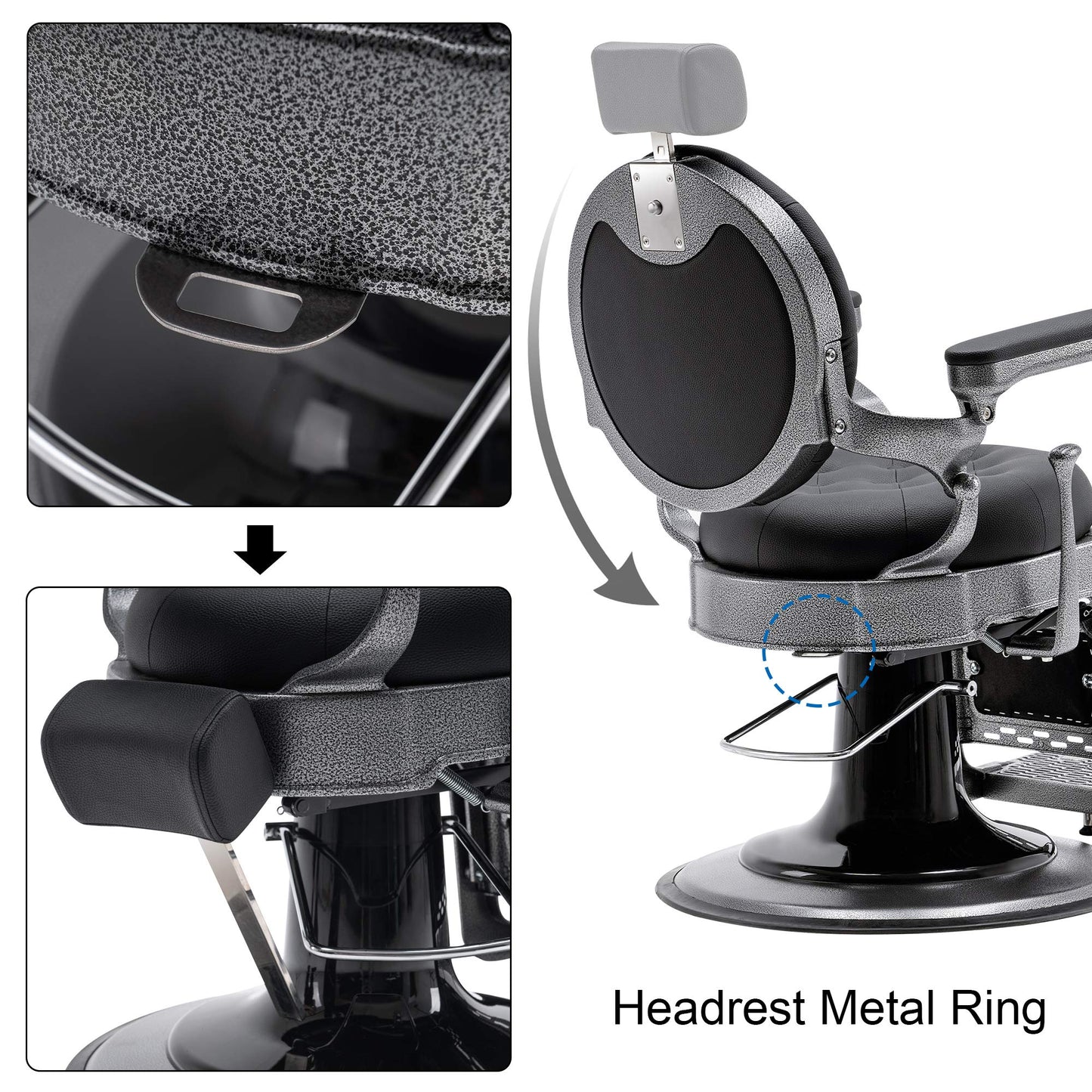 BarberPub Vintage Barber Chair Heavy Duty Metal Frame All Purpose Hydraulic Recline Salon Beauty Spa Equipment 2947 (Black with Grey Frame)