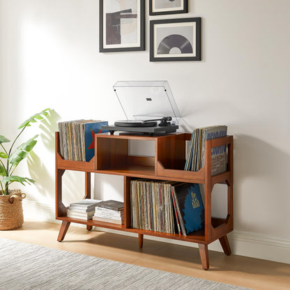 Crosley Furniture Asheville Mid-Century Modern Media Console Record Player Stand, Storage for Vinyl Records, Large, Walnut