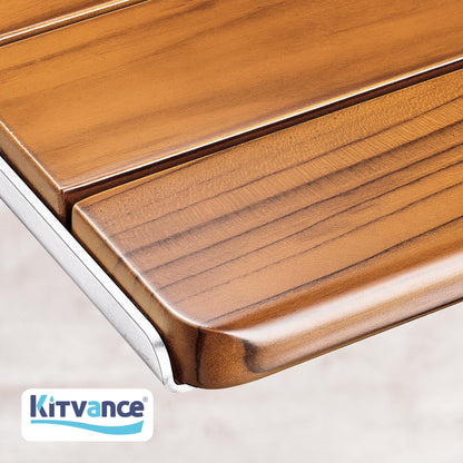 [Upgraded Version] 20" Folding Teak Shower Seat Wall Mounted- Shower Bench for Inside Shower, ADA Compliant Teak Shower Seat Wall Mounted Bench Bathroom Stool, Folding Bathtub Shower Seat for Elderly
