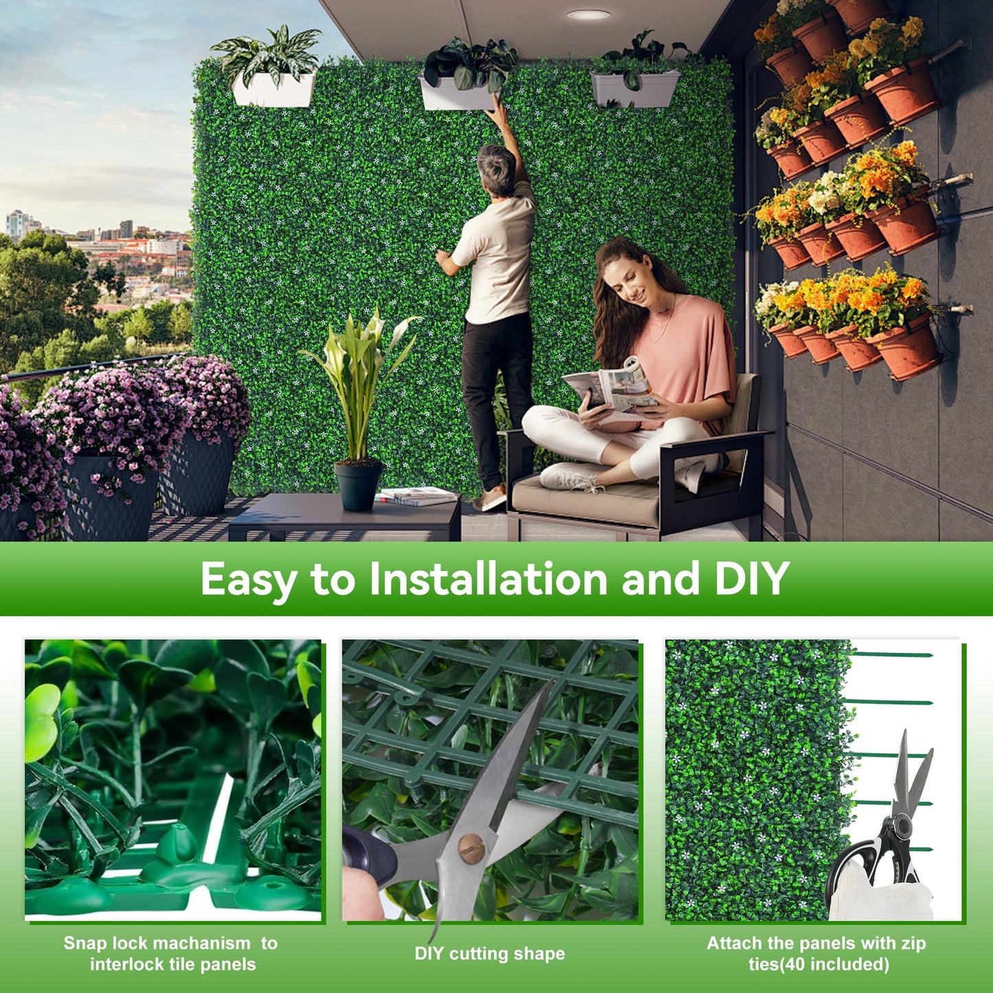 EverNature EverNture 71"x144"(72 SQFT) Grass Wall Panels, Artificial Grass Backdrop, Fake Greenery Plant Boxwood Roll with Flower, Green Wall Decor for Outdoor Indoor Patio Garden Backyard