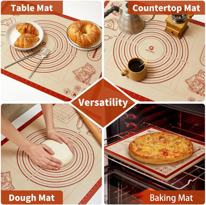 Silicone Baking Pastry Dough Mat - Extra Large 28x20 Inch Nonstick Rolling Mat for Cookies & Bread