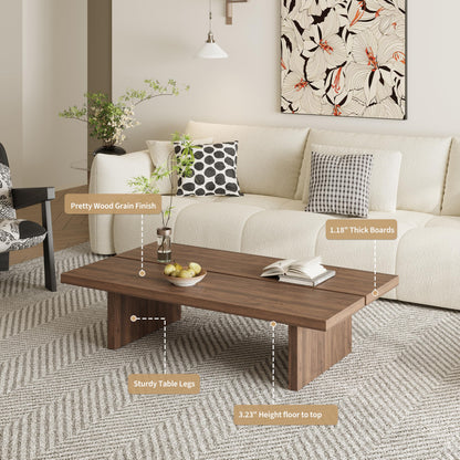 47" Rectangular Walnut Grain Coffee Table - Minimalist Modern Coffee Tables for Living Room, Japanese Tea Table, Low Profile Center Table for Home & Office (Brown)