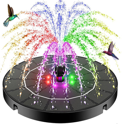 SZMP Solar Water Fountain - 3.5W Bird Bath Pump with Color LED Lights & 7 Nozzles | Outdoor Garden Feature