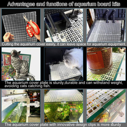 Weramics 4 Aquarium lid Hood Fish Tank top Cover Terrarium lid Plastic Grid Panel Egg Crate Grate 6 Aquarium Glass Cover Board Clip