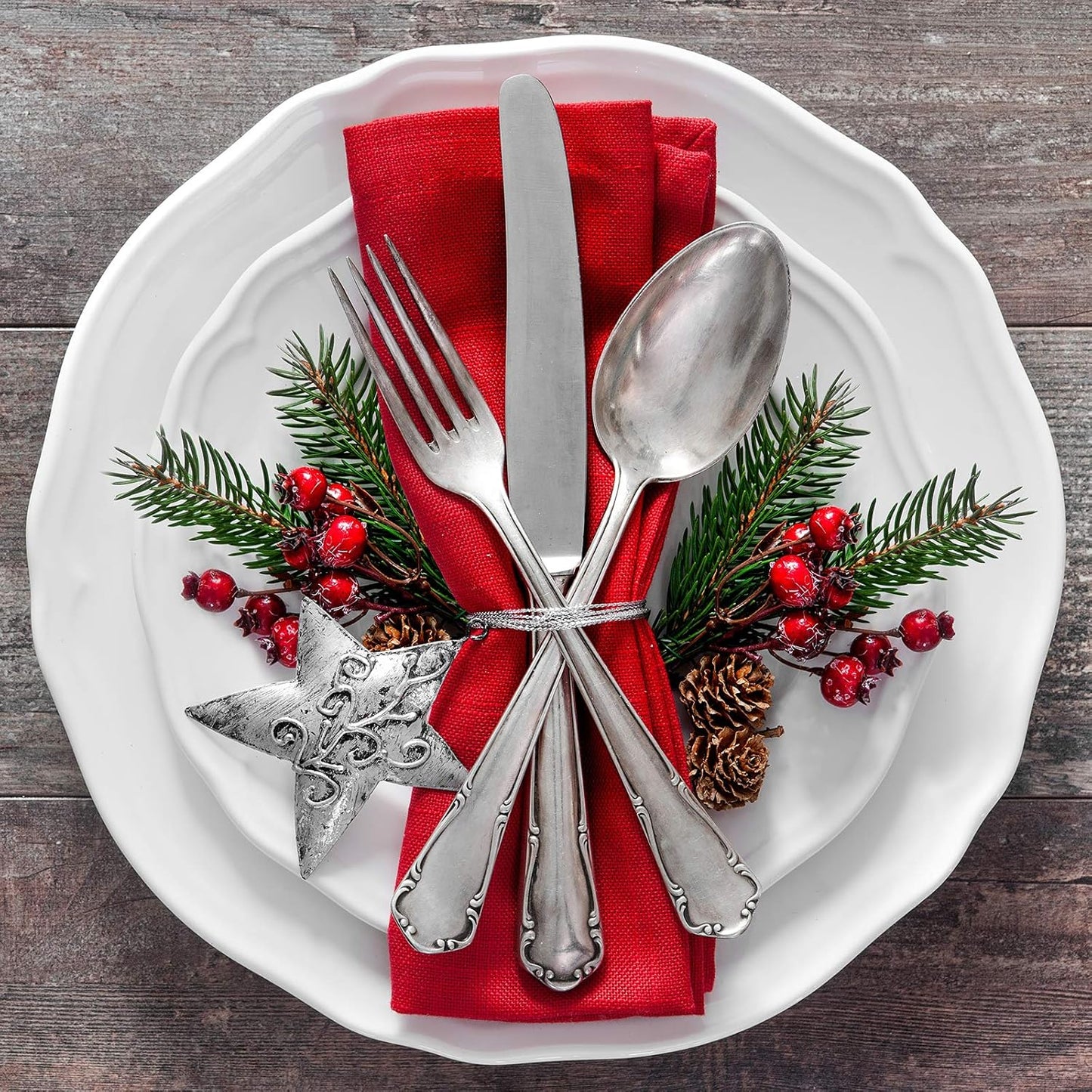 18 MIAHART Pcs Christmas Picks Artificial Pine Branches Red Berry Stems Pine Picks Spray with Pine Cone Apples Holly