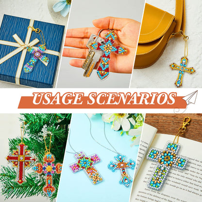 Sureio 36 Pcs Cross Diamond Painting Keychains 5d Double Sided Cross Shaped Diamond Art Keychains for DIY Adults Crafts Home Decor Gift Party Favors