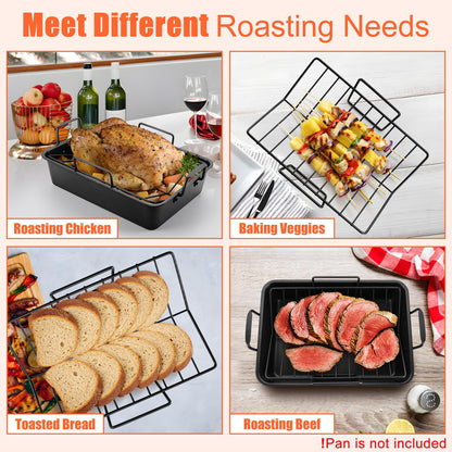 E-far Turkey Roasting Rack, V-Shaped Non-Stick Stainless Steel Rib Rack for Smoking and Grilling, Large Turkey Rack for Oven Roasting Pan, Heavy Duty & Easy Clean, 14.4 x 10 Inches