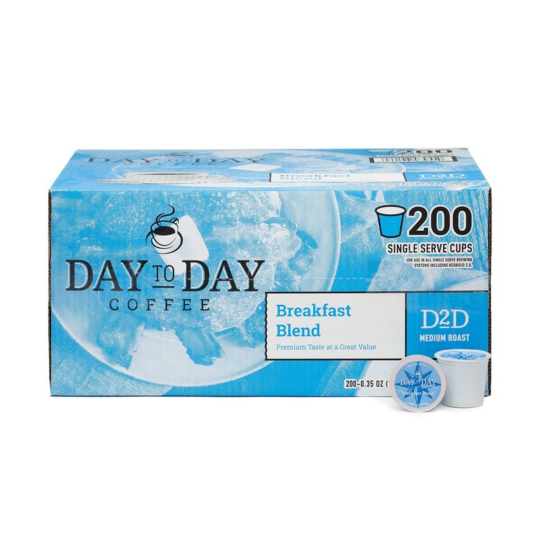 Day To Day Coffee Breakfast Blend Medium Roast Coffee Pods, 200 Count Bulk Pack, Compatible with Keurig K-Cup Brewers, Perfect Wake-Up Coffee