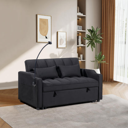 KEIKI 53" 3-in-1 Multifunctional Sofa Bed with Adjustable Backrest, Foldable Futon Couch with USB Port & Swivel Phone Holder, Compact Loveseat Sleeper Sofa for Guest Room Home Office & Bedroom