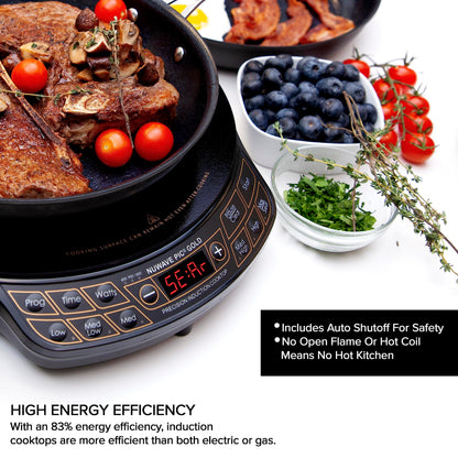 Nuwave Precision Induction Cooktop Gold, 12” Shatter-Resistant Ceramic Glass Surface, Large 8” Heating Coil, Portable, 96 Temp Settings 100°F to 575°F, 3 Wattage Settings 700, 900, and 1500 Watts