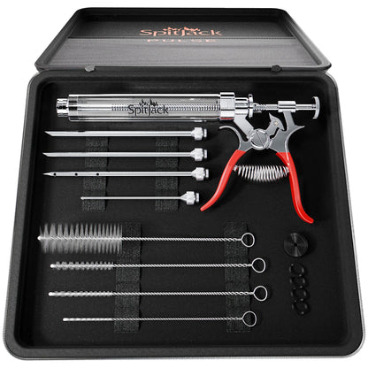 SpitJack PULSE Meat Injector Gun, BBQ Meat Marinade Injector Kit for Brisket, Pork Shoulder, Turkey and Chicken, 50ml with 4 Stainless Steel Needles, Case and Guide