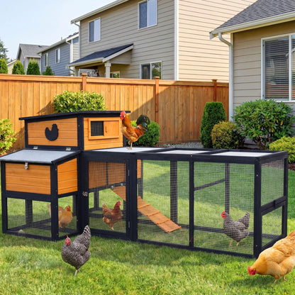 RUNSHED 83" Large Wooden Chicken Coop with Run, Outdoor Chicken House for 4-6 Chickens, Ventilation Window & Sliding Doors, Waterproof Felt Roof, Easy-Clean Full Rear Door, Predator-Proof Latches
