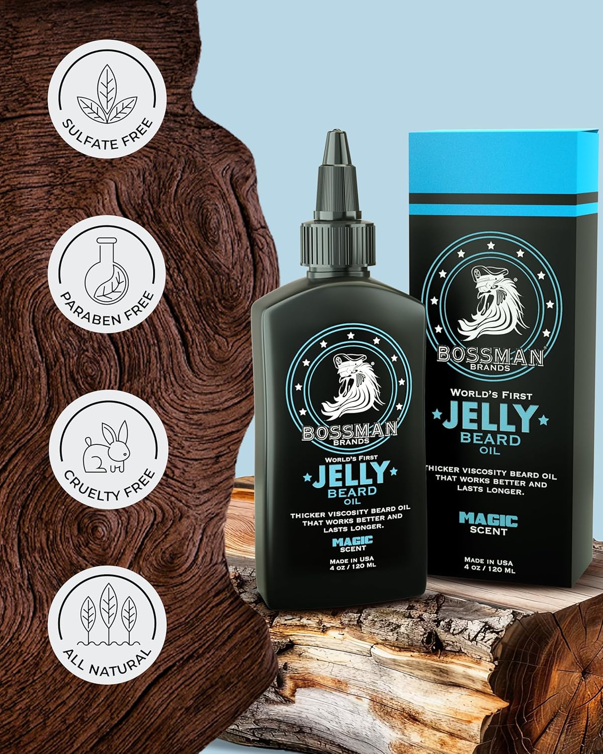 Bossman Jelly Beard Oil for Men (4 oz, Magic Scent) – Softens, Moisturizes & Conditions with Natural Ingredients