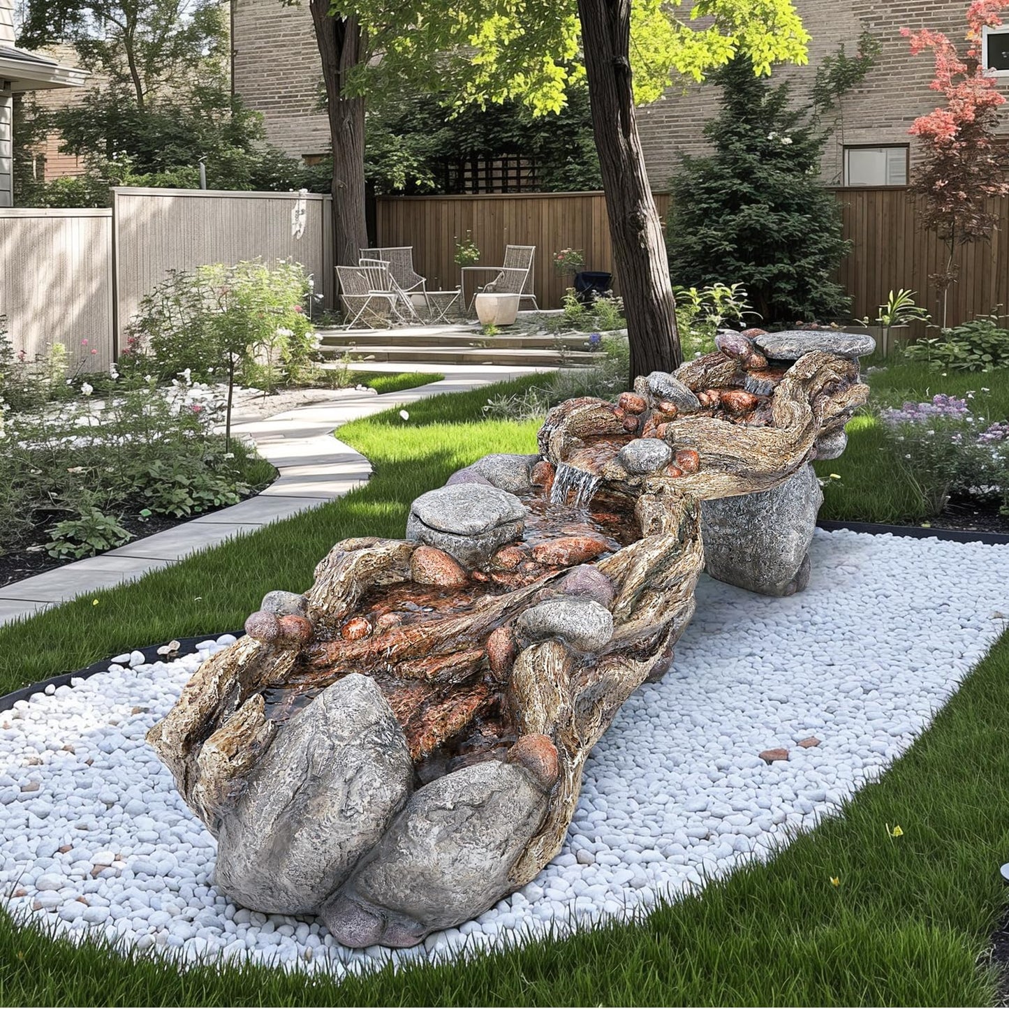 Jocoevol 60" Long Cascading Outdoor Rock Water Fountain, 5-Tier Tranquil River Waterfall, Realistic Rock Design, Serene Flowing Water Sound for Outdoor Garden, Patio, Landscaping, Home Decor
