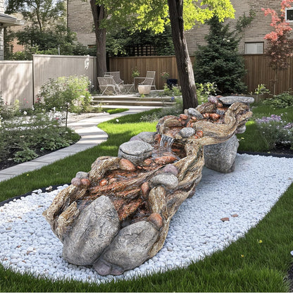 Jocoevol 60" Long Cascading Outdoor Rock Water Fountain, 5-Tier Tranquil River Waterfall, Realistic Rock Design, Serene Flowing Water Sound for Outdoor Garden, Patio, Landscaping, Home Decor