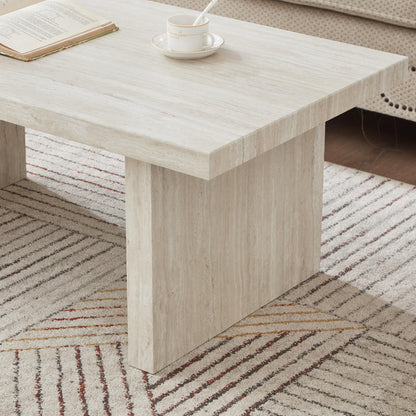 Roundhill Furniture Cavira 3-Piece Faux Marble Coffee Table Set, Coffee Table and Two Side Tables, Beige