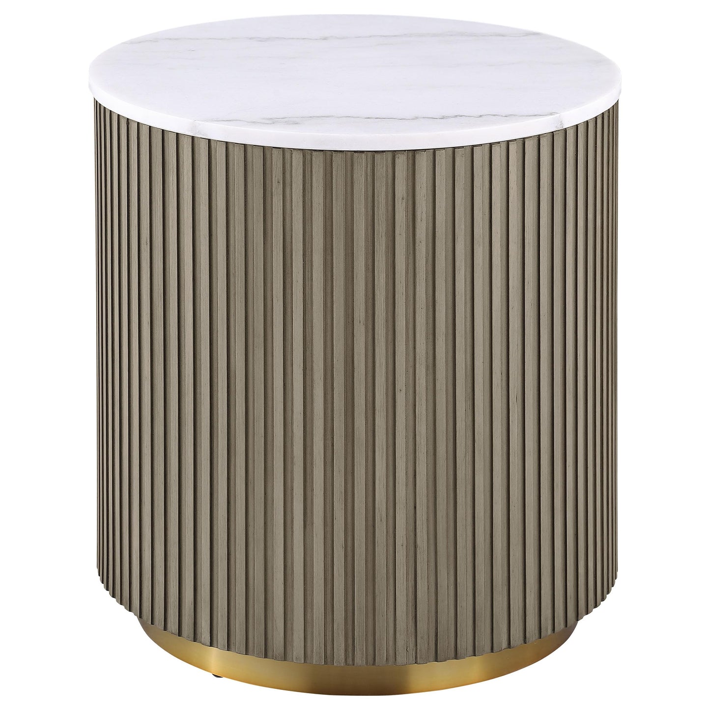Coaster Home Furnishings - Jason - Wood and Metal - 3-Piece Coffee Table Set with Marble Tops, Reeded Drum Bases, and Gold Ring Accents - Living Room - Greige and White Marble - 711418-S3