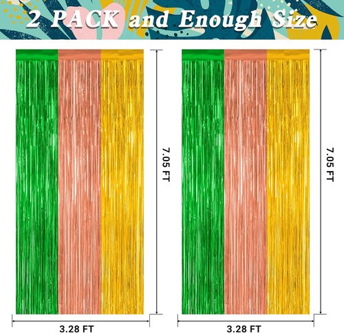 Luau Decorations by [Brand Name] - 2 Pack Summer Party Streamers | 3.28 FT x 7.05 FT Tinsel Fringe Curtains in Green, Brown, Yellow
