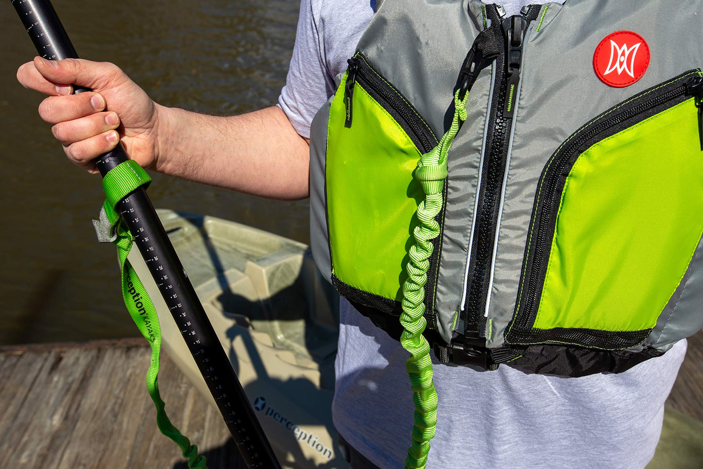 Perception Outlaw 11.5 | Sit on Top Fishing Kayak | Fold Away Lawn Chair Seat | 4 Rod Holders | Integrated Tackle Trays | 11' 6" | Dapper & Perception Paddle & Rod Leash for Kayaks
