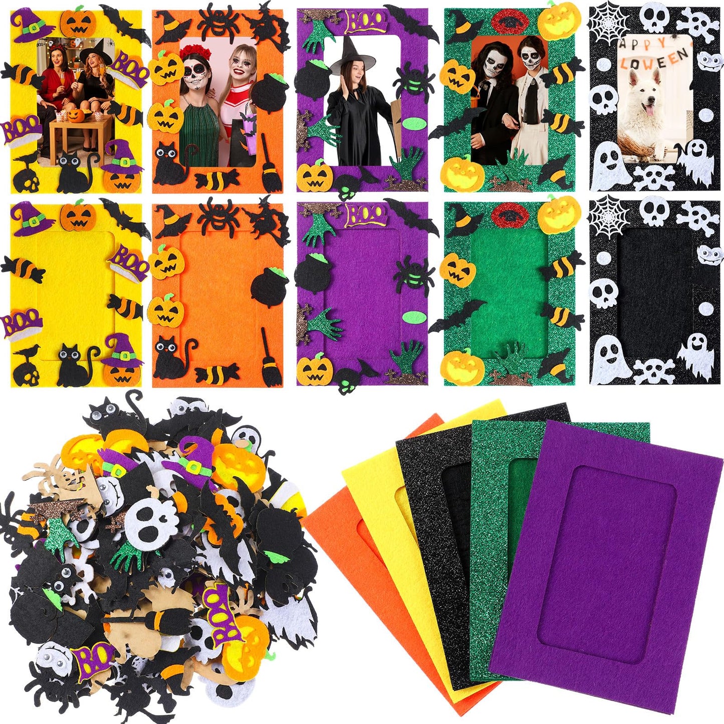Barydat 260 Pcs Halloween Felt Photo Frame Crafts Kit 30 Picture Frames Crafts with 230 Felt Stickers, Fun DIY Photo Frame for Halloween Party Supplies Favors